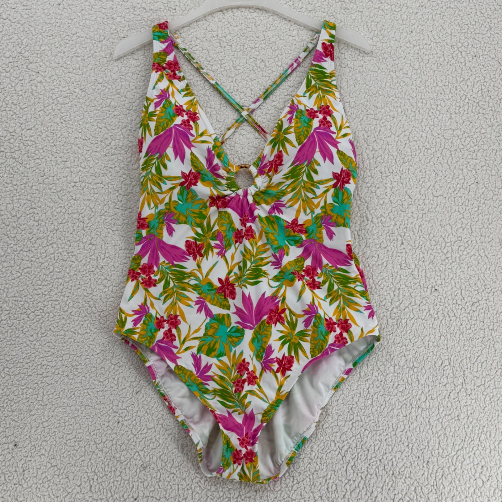 Tropical Floral One-Piece Swimsuit Pink & Green